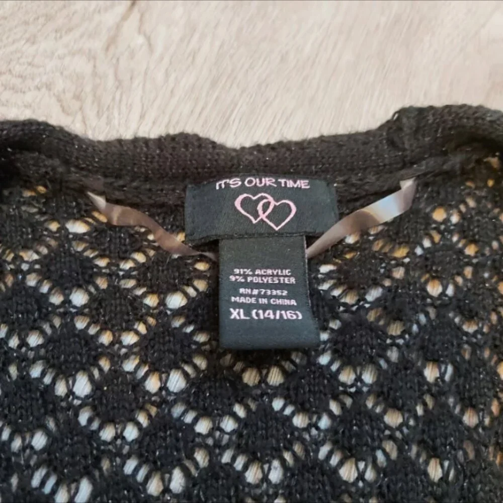 *It's Our Time Black Crochet Y2K 90's Size XL Boho Bohemian Retro Hippie Ruffle